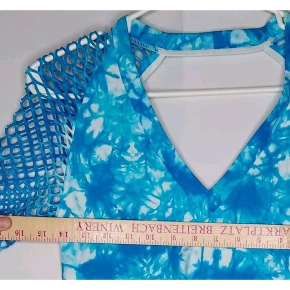 Venus Nylon Mesh Top Women Medium Turquoise White Tie Dye Mermaidcore Baddie - Picture 4 of 5